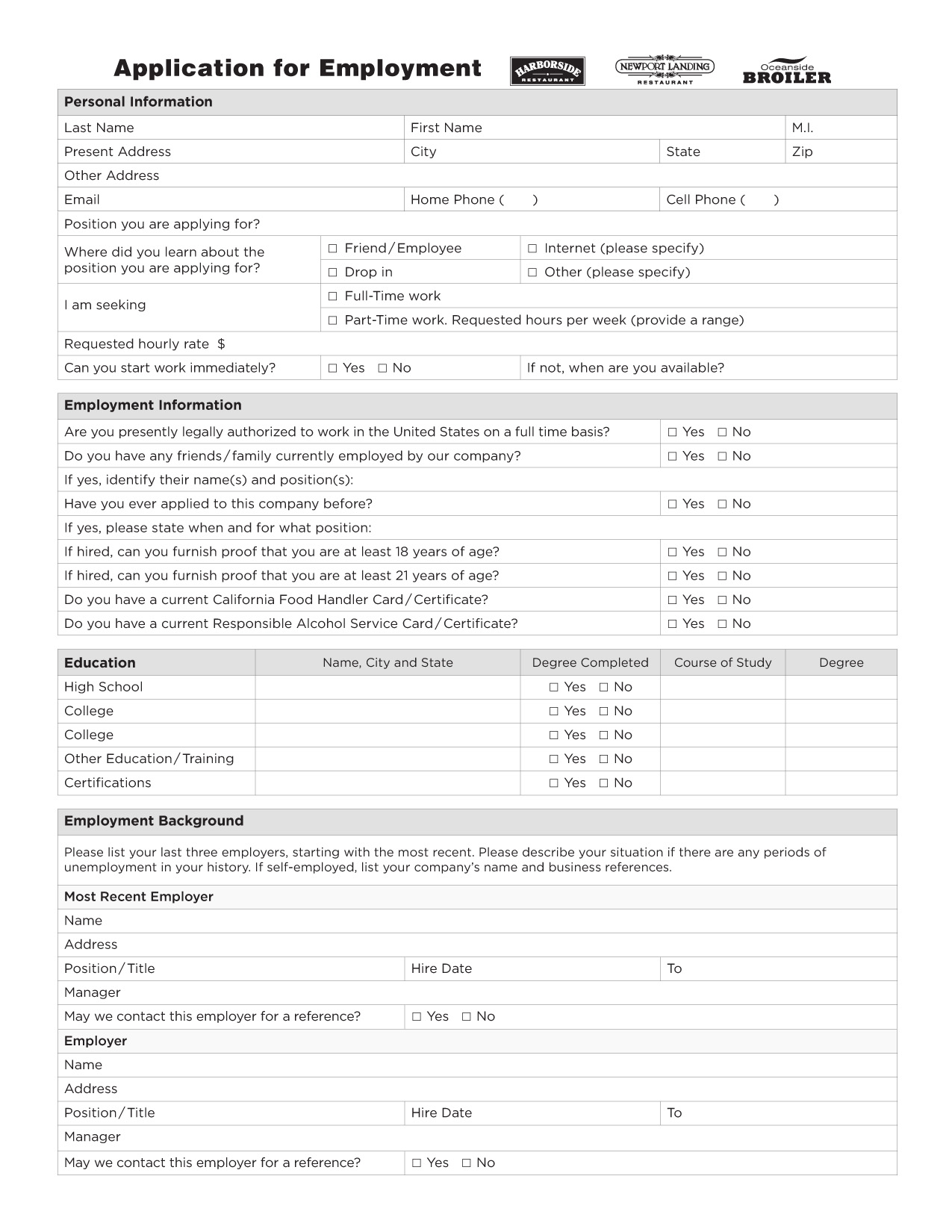 Application for Employment, part 1